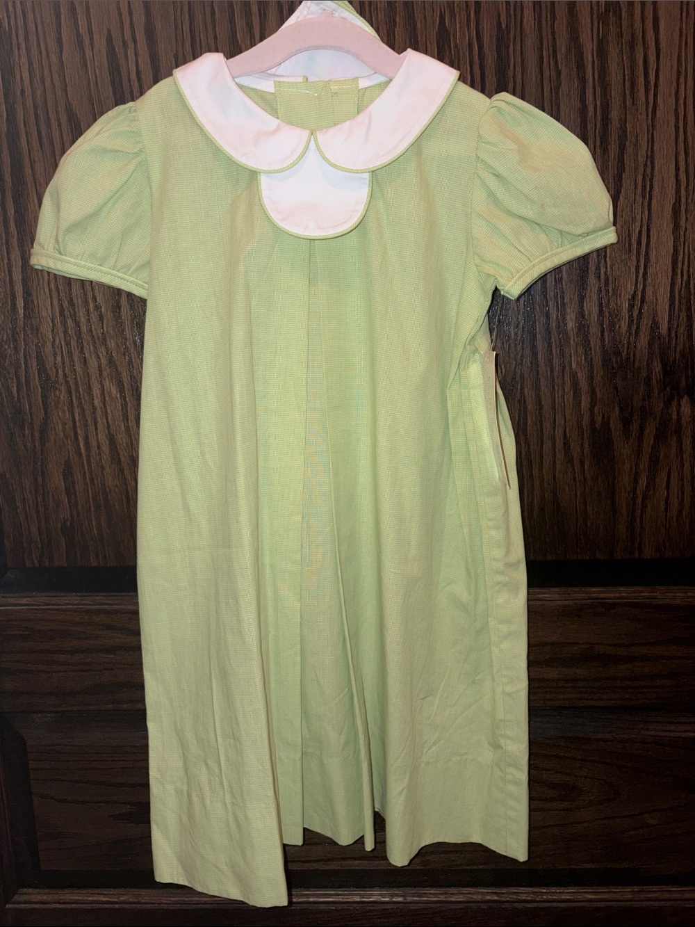 Light Green Peter Pan Collar Dress with White Trim and Interchangeable Tab